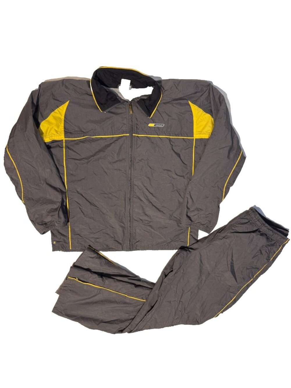 Vintage 90s Reebok Gray & Yellow Windbreaker Tracksuit Large Cotton Lined